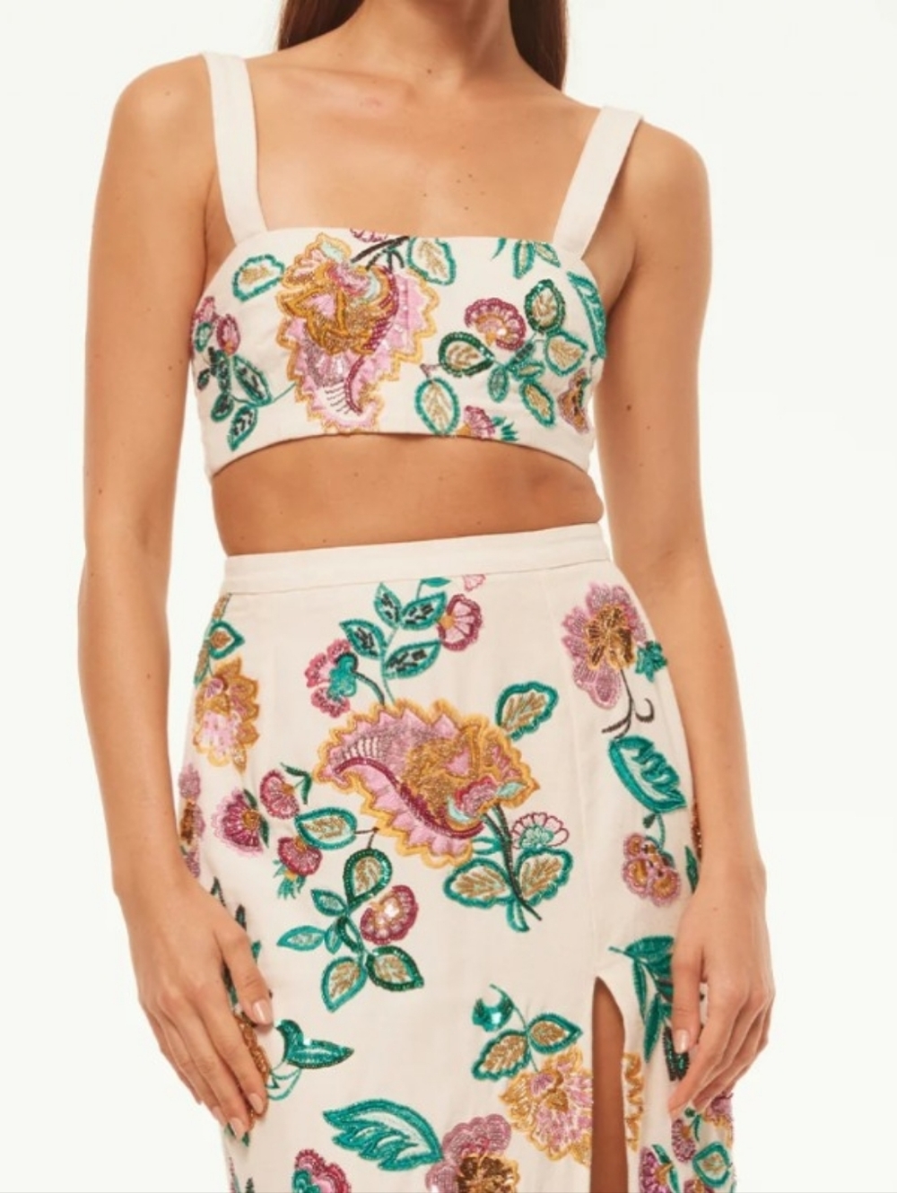 Misa Los Angeles - Driss Top Embroidered Cream Floral Bustier Top